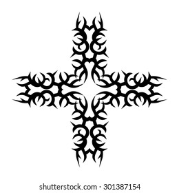 Tribal tattoo vector design sketch. Art cross decorative black ornament. Simple logo. Designer isolated abstract element for arm, leg, shoulder men and women on white background.