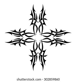 Tribal tattoo vector design sketch. Art cross pattern. Simple logo. Designer isolated abstract element for arm, leg, shoulder men and women on white background.