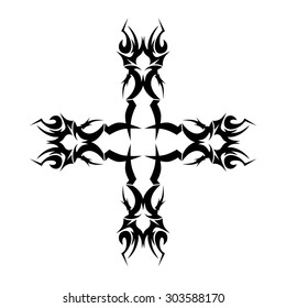 Tribal tattoo vector design sketch. Art cross pattern. Simple logo. Designer isolated abstract element for arm, leg, shoulder men and women on white background.