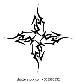 Tribal tattoo vector design sketch. Art cross pattern. Simple logo. Designer isolated abstract element for arm, leg, shoulder men and women on white background.