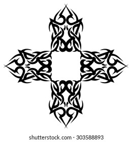 Tribal tattoo vector design sketch. Art cross decorative black ornament. Simple logo. Designer isolated abstract element for arm, leg, shoulder men and women on white background.