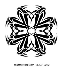 Tribal tattoo vector design sketch. Art cross decorative black ornament. Simple logo. Designer isolated abstract element for arm, leg, shoulder men and women on white background.