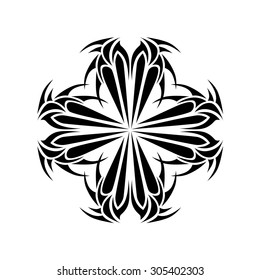 Tribal tattoo vector design sketch. Art cross decorative black ornament. Simple logo. Designer isolated abstract element for arm, leg, shoulder men and women on white background.