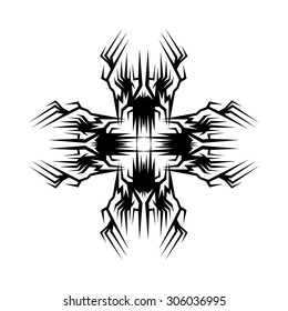 Tribal tattoo vector design sketch. Art cross decorative black ornament. Simple logo. Designer isolated abstract element for arm, leg, shoulder men and women on white background.