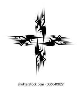 Tribal tattoo vector design sketch. Art cross decorative black ornament. Simple logo. Designer isolated abstract element for arm, leg, shoulder men and women on white background.