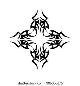 Tribal tattoo vector design sketch. Art cross decorative black ornament. Simple logo. Designer isolated abstract element for arm, leg, shoulder men and women on white background.