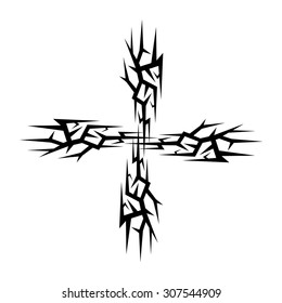 Tribal tattoo vector design sketch. Art cross decorative black ornament. Simple logo. Designer isolated abstract element for arm, leg, shoulder men and women on white background.