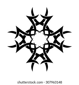 Tribal tattoo vector design sketch. Art cross decorative black ornament. Simple logo. Designer isolated abstract element for arm, leg, shoulder men and women on white background.