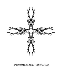 Tribal tattoo vector design sketch. Art cross decorative black ornament. Simple logo. Designer isolated abstract element for arm, leg, shoulder men and women on white background.