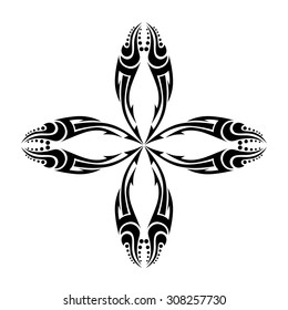Tribal tattoo vector design sketch. Art cross decorative black ornament. Simple logo. Designer isolated abstract element for arm, leg, shoulder men and women on white background.