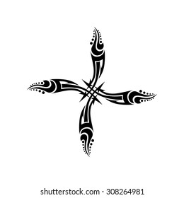 Tribal tattoo vector design sketch. Art cross decorative black ornament. Simple logo. Designer isolated abstract element for arm, leg, shoulder men and women on white background.