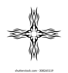 Tribal tattoo vector design sketch. Art cross decorative black ornament. Simple logo. Designer isolated abstract element for arm, leg, shoulder men and women on white background.