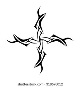 Tribal tattoo vector design sketch. Art cross decorative black ornament. Simple logo. Designer isolated abstract element for arm, leg, shoulder men and women on white background.