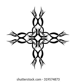 Tribal tattoo vector design sketch. Art cross decorative ornament. Simple logo. Designer isolated abstract element for arm, leg, shoulder men and women on white background.