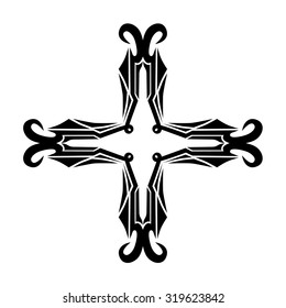 Tribal tattoo vector design sketch. Art cross decorative ornament. Simple logo. Designer isolated abstract element for arm, leg, shoulder men and women on white background.
