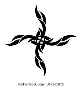 Tribal tattoo vector design sketch. Art cross decorative ornament. Simple logo. Designer isolated abstract element for arm, leg, shoulder men and women on white background.