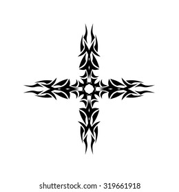 Tribal tattoo vector design sketch. Art cross decorative ornament. Simple logo. Designer isolated abstract element for arm, leg, shoulder men and women on white background.