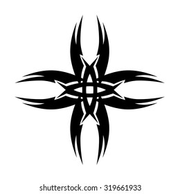 Tribal tattoo vector design sketch. Art cross decorative ornament. Simple logo. Designer isolated abstract element for arm, leg, shoulder men and women on white background.