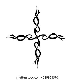 Tribal tattoo vector design sketch. Art cross decorative ornament. Simple logo. Designer isolated abstract element for arm, leg, shoulder men and women on white background.