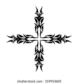 Tribal tattoo vector design sketch. Art cross decorative ornament. Simple logo. Designer isolated abstract element for arm, leg, shoulder men and women on white background.