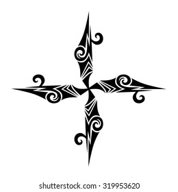 Tribal tattoo vector design sketch. Art cross decorative ornament. Simple logo. Designer isolated abstract element for arm, leg, shoulder men and women on white background.