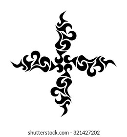 Tribal tattoo vector design sketch. Art cross decorative ornament. Simple logo. Designer isolated abstract element for arm, leg, shoulder men and women on white background.