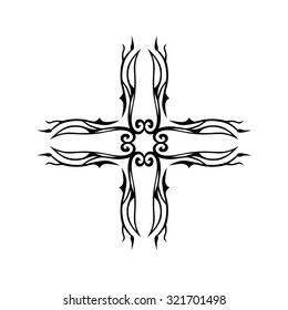 Tribal tattoo vector design sketch. Art cross decorative ornament. Simple logo. Designer isolated abstract element for arm, leg, shoulder men and women on white background.