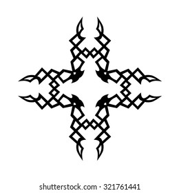 Tribal tattoo vector design sketch. Art cross decorative ornament. Simple logo. Designer isolated abstract element for arm, leg, shoulder men and women on white background.