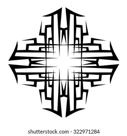Tribal tattoo vector design sketch. Art cross pattern. Simple logo. Designer isolated abstract element for arm, leg, shoulder men and women on white background.
