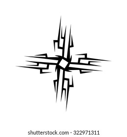 Tribal tattoo vector design sketch. Art cross pattern. Simple logo. Designer isolated abstract element for arm, leg, shoulder men and women on white background.