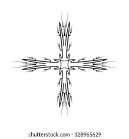 Tribal tattoo vector design sketch. Art cross pattern. Simple logo. Designer isolated abstract element for arm, leg, shoulder men and women on white background.
