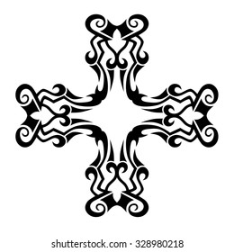Tribal tattoo vector design sketch. Art cross pattern. Simple logo. Designer isolated abstract element for arm, leg, shoulder men and women on white background.