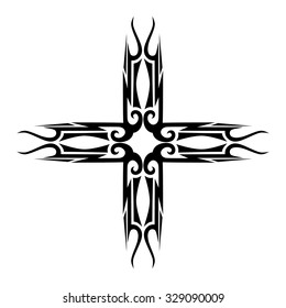 Tribal tattoo vector design sketch. Art cross pattern. Simple logo. Designer isolated abstract element for arm, leg, shoulder men and women on white background.