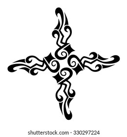 Tribal tattoo vector design sketch. Art cross pattern. Simple logo. Designer isolated abstract element for arm, leg, shoulder men and women on white background.