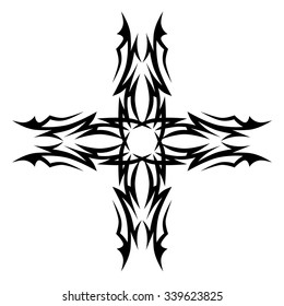 Tribal tattoo vector design sketch. Art cross pattern. Simple logo. Designer isolated abstract element for arm, leg, shoulder men and women on white background.
