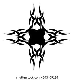 Tribal tattoo vector design sketch. Art cross pattern. Simple logo. Designer isolated abstract element for arm, leg, shoulder men and women on white background.