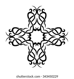 Tribal tattoo vector design sketch. Art cross pattern. Simple logo. Designer isolated abstract element for arm, leg, shoulder men and women on white background.