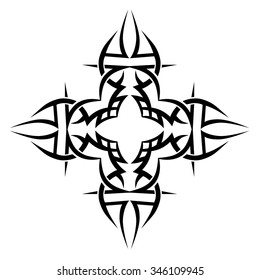 Tribal tattoo vector design sketch. Art cross pattern. Simple logo. Designer isolated abstract element for arm, leg, shoulder men and women on white background.