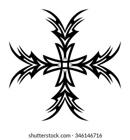 Tribal tattoo vector design sketch. Art cross pattern. Simple logo. Designer isolated abstract element for arm, leg, shoulder men and women on white background.