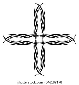Tribal tattoo vector design sketch. Art cross pattern. Simple logo. Designer isolated abstract element for arm, leg, shoulder men and women on white background.