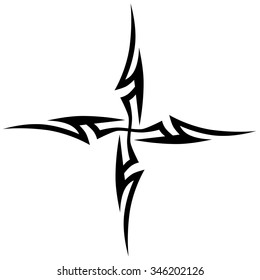 Tribal tattoo vector design sketch. Art cross pattern. Simple logo. Designer isolated abstract element for arm, leg, shoulder men and women on white background.