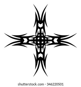 Tribal tattoo vector design sketch. Art cross pattern. Simple logo. Designer isolated abstract element for arm, leg, shoulder men and women on white background.