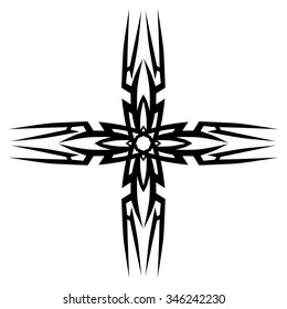 Tribal tattoo vector design sketch. Art cross pattern. Simple logo. Designer isolated abstract element for arm, leg, shoulder men and women on white background.