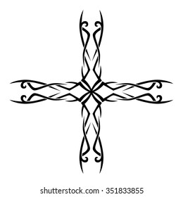 Tribal tattoo vector design sketch art cross pattern. Simple logo. Designer isolated abstract element for arm, leg, shoulder men and women on white background.
