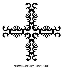 Tribal tattoo vector design sketch art cross pattern. Simple logo. Designer isolated abstract element for arm, leg, shoulder men and women on white background.
