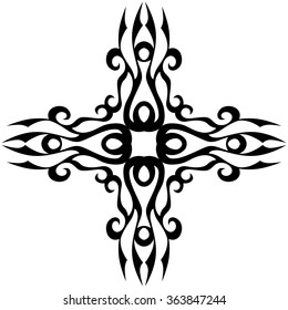 Tribal tattoo vector design sketch art cross pattern. Simple logo. Designer isolated abstract element for arm, leg, shoulder men and women on white background.