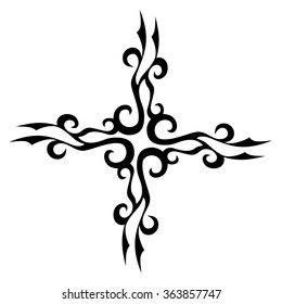 Tribal tattoo vector design sketch art cross pattern. Simple logo. Designer isolated abstract element for arm, leg, shoulder men and women on white background.