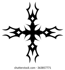 Tribal tattoo vector design sketch art cross pattern. Simple logo. Designer isolated abstract element for arm, leg, shoulder men and women on white background.