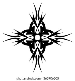 Tribal tattoo vector design sketch art cross pattern. Simple logo. Designer isolated abstract element for arm, leg, shoulder men and women on white background.