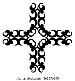 Tribal tattoo vector design sketch art cross pattern. Simple logo. Designer isolated abstract element for arm, leg, shoulder men and women on white background.